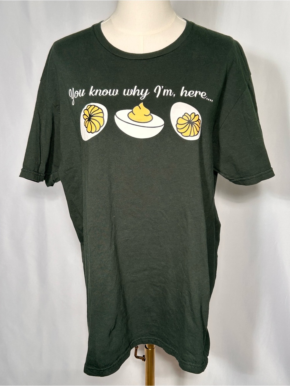 You Know Why I’m Here Dark Green Graphic Novelty Tee - Women’s Short Sleeve